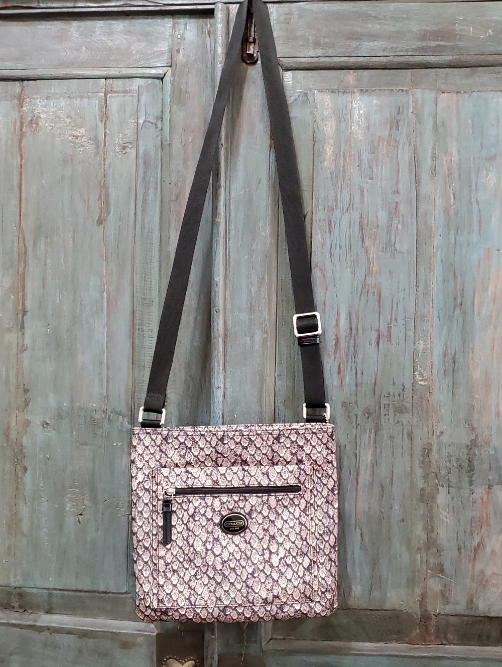 Coach Gray and Black Snake-Print Nylon Crossbody Bag, NWOT - Picture 4 of 13